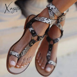 Xajzpa - Women Summer Holiday Sandals Ankle Strap Flat Heel Strappy Comfortable White / 5