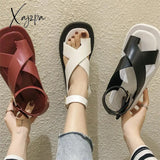Xajzpa - Women Summer Sandals Beach Fashion Flats Shoes New Sandal Non-Slip Flat Buckle Black And
