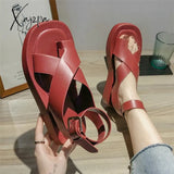 Xajzpa - Women Summer Sandals Beach Fashion Flats Shoes New Sandal Non-Slip Flat Buckle Black And