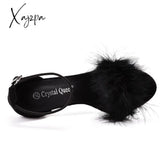 Xajzpa - Women Summer Sandals Fluffy Peep Toe Stilettos High Heels Fur Feather Lady Wedding Shoes