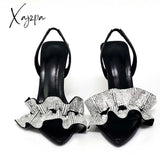 Xajzpa - Women Summer Sandals High Heels Ladies Shoes Rhinestone Ankle Strap Party Wedding Female