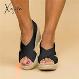 Xajzpa - Women Summer Sandals Peep Toe Magic Tape Wedges Crossed