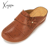 Xajzpa - Women Summer Slip On Cutout Slippers Ladies Pu Leather Flower Shoes Woman Fashion Casual