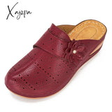 Xajzpa - Women Summer Slip On Cutout Slippers Ladies Pu Leather Flower Shoes Woman Fashion Casual