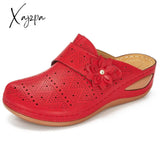 Xajzpa - Women Summer Slip On Cutout Slippers Ladies Pu Leather Flower Shoes Woman Fashion Casual