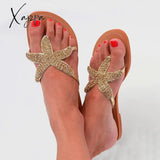 Xajzpa - Women Summer Slippers Hawaiian Starfish Beach Flat Sandals Golden / 5