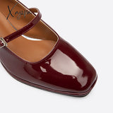 Xajzpa - Women Vintage Patent Chunky Heeled Mary Jane Pumps