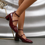 Xajzpa - Women Vintage Patent Chunky Heeled Mary Jane Pumps