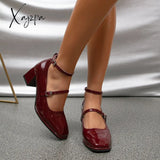 Xajzpa - Women Vintage Patent Chunky Heeled Mary Jane Pumps
