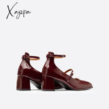 Xajzpa - Women Vintage Patent Chunky Heeled Mary Jane Pumps