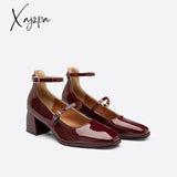 Xajzpa - Women Vintage Patent Chunky Heeled Mary Jane Pumps