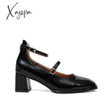 Xajzpa - Women Vintage Patent Chunky Heeled Mary Jane Pumps Black / Eu 35 | Us 5