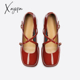 Xajzpa - Women Vintage Pin Buckle Square Toe Mary Janes