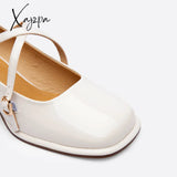 Xajzpa - Women Vintage Pin Buckle Square Toe Mary Janes