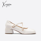 Xajzpa - Women Vintage Pin Buckle Square Toe Mary Janes Beige / Eu 34 | Us 4