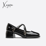 Xajzpa - Women Vintage Pin Buckle Square Toe Mary Janes Black / Eu 34 | Us 4