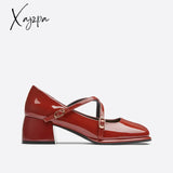 Xajzpa - Women Vintage Pin Buckle Square Toe Mary Janes Red / Eu 34 | Us 4