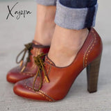 Xajzpa - Women Vintage Pumps High Heels Booties Ladies Shoes Brown / 5