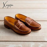 Xajzpa - Women Vintage Slip On Loafers Low Heel Pu Leather