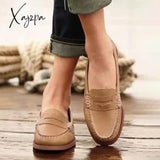 Xajzpa - Women Vintage Slip On Loafers Low Heel Pu Leather Khaki / 5