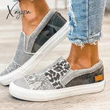 Xajzpa - Women Vintage Sneakers Casual Loafers Pieced Raw Edge Animal Print Canvas Slip-On Flats