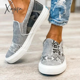 Xajzpa - Women Vintage Sneakers Casual Loafers Pieced Raw Edge Animal Print Canvas Slip-On Flats