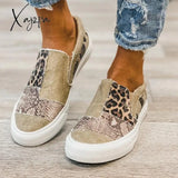 Xajzpa - Women Vintage Sneakers Casual Loafers Pieced Raw Edge Animal Print Canvas Slip-On Flats