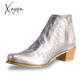 Xajzpa - Women Vintage Western Boots Silver / 34