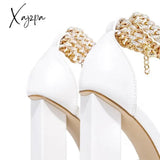 Xajzpa - Women Wedding Heels Elegant Party Sandals Chain Embellished Ankle Strap Chunky Shoes