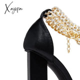 Xajzpa - Women Wedding Heels Elegant Party Sandals Chain Embellished Ankle Strap Chunky Shoes