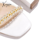 Xajzpa - Women Wedding Heels Elegant Party Sandals Chain Embellished Ankle Strap Chunky Shoes