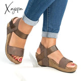 Xajzpa - Women Wedges Sandals Summer Must Have Shoes Vintage Low Heel Wedge Bronze / 5