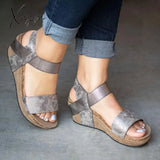 Xajzpa - Women Wedges Sandals Summer Must Have Shoes Vintage Low Heel Wedge Pewter / 5