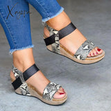 Xajzpa - Women Wedges Sandals Summer Must Have Shoes Vintage Low Heel Wedge Snake / 5