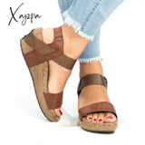 Xajzpa - Women Wedges Sandals Summer Must Have Shoes Vintage Low Heel Wedge Whiskey / 5