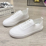 Xajzpa - Women White Shoes Lace Up Casual Sneakers Breathable Board Soft Vulcanized Flat Zapatos De