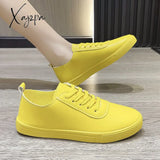 Xajzpa - Women White Shoes Lace Up Casual Sneakers Breathable Board Soft Vulcanized Flat Zapatos De