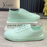 Xajzpa - Women White Shoes Lace Up Casual Sneakers Breathable Board Soft Vulcanized Flat Zapatos De