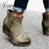 Xajzpa - Women Winter Slip On Wedge Boots Green / 34