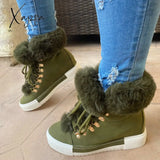 Xajzpa - Women Winter Snow Boots Cute Warm Fur Windproof Shoes Army Green / 5