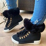 Xajzpa - Women Winter Snow Boots Cute Warm Fur Windproof Shoes Black / 5