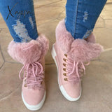 Xajzpa - Women Winter Snow Boots Cute Warm Fur Windproof Shoes Pink / 5