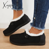 Xajzpa - Women Winter Warm Boots Snow Mini Comfy Flat Heel Fur Slip-On Black / 5