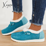 Xajzpa - Women Winter Warm Boots Snow Mini Comfy Flat Heel Fur Slip-On Blue / 5