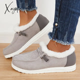 Xajzpa - Women Winter Warm Boots Snow Mini Comfy Flat Heel Fur Slip-On Gray / 5