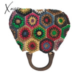 Xajzpa - Women Woolen Woven Tote Beach Handbag Floral Handmade Weaving Shoulder Bags Hand Crochet