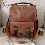 Xajzpa - Women’s Backpack Vintage Pu Leather Daypack Brown Mochilas Para Mujer Casual Travel Bag