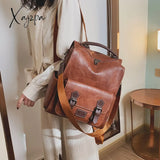 Xajzpa - Women’s Backpack Vintage Pu Leather Daypack Brown Mochilas Para Mujer Casual Travel Bag