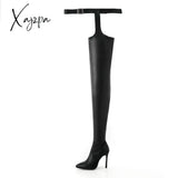 Xajzpa - Women’s Black Sexy Long Boots Women Over Knee Leather High Quality Shoes Fashion Thigh