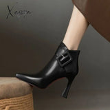 Xajzpa - Women's Boots Winter High Heel Boots Fashion Zipper Boots for Women Sexy Thin Heels Dress Shoes Commute Boots Bottine Femme